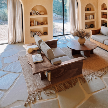 Contemporary Sofa With Built In Side Table For Living Room