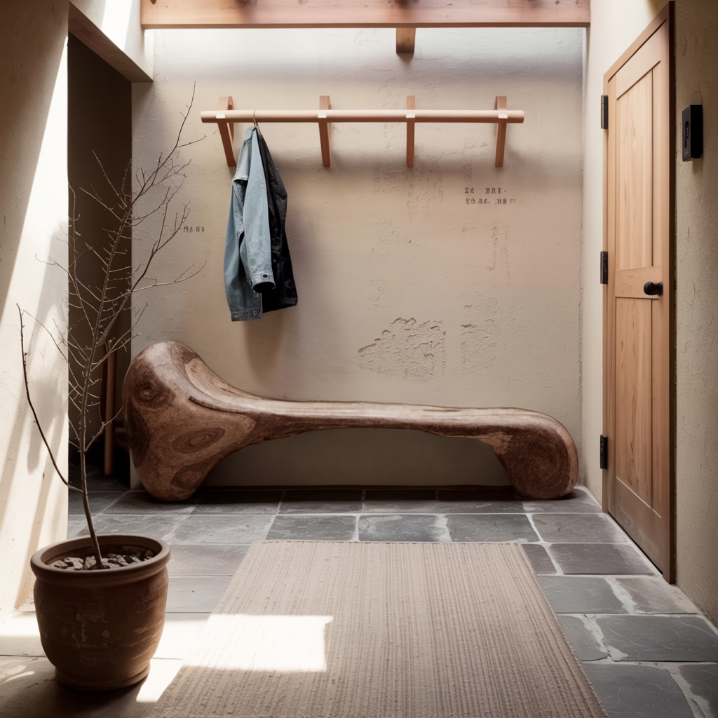 Sculptural Wood Bench For Garden Poolside Or Patio