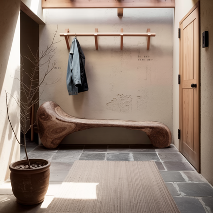 Sculptural Wood Bench For Garden Poolside Or Patio