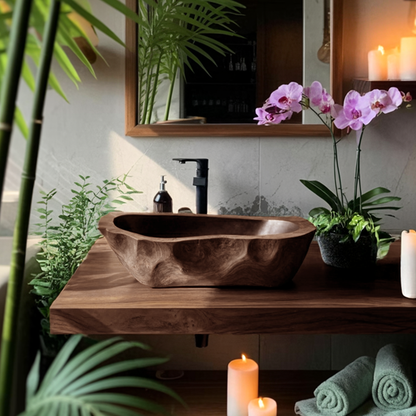 Mid Century Solid Wood Sink For Modern Bathroom Makeover