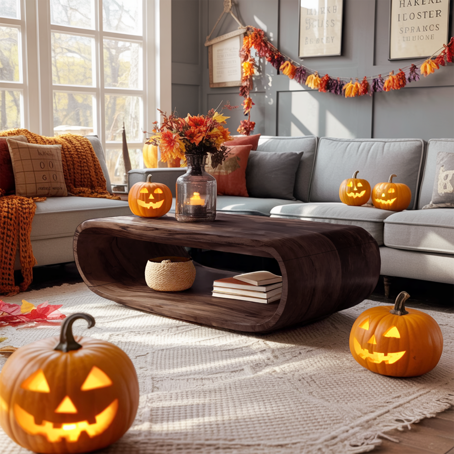 Mid Century Wooden Live Edge Coffee Table For Living Room Halloween Decor