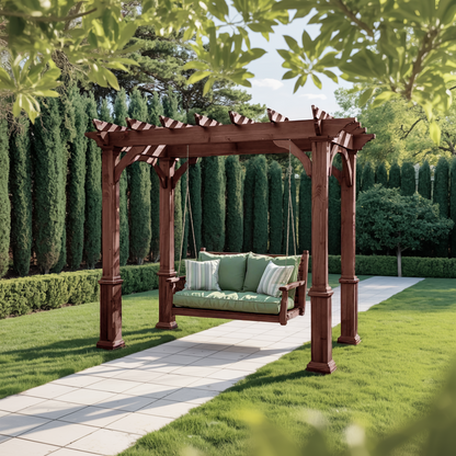 Rustic Pergola Swing Bench For Outdoor Garden And Lounge