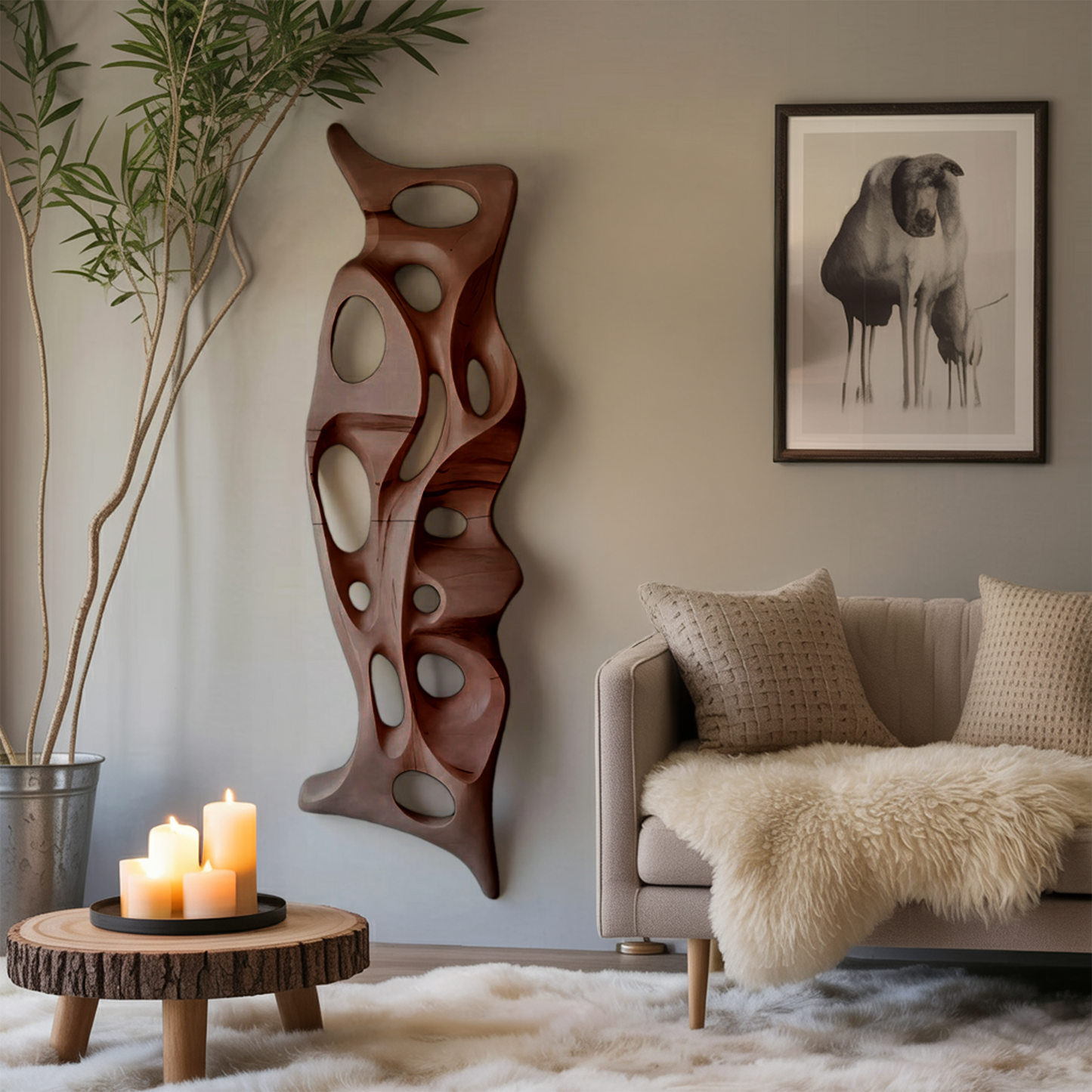 Organic Wall Sculpture Shelf Carved Display Piece For Living Room And Hallway