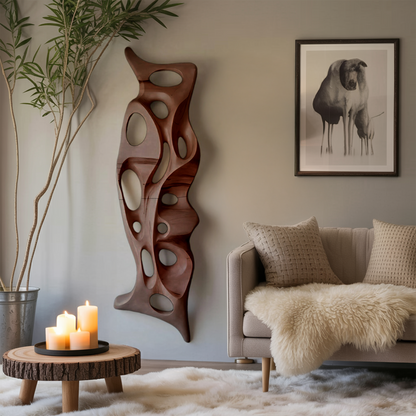 Organic Wall Sculpture Shelf Carved Display Piece For Living Room And Hallway