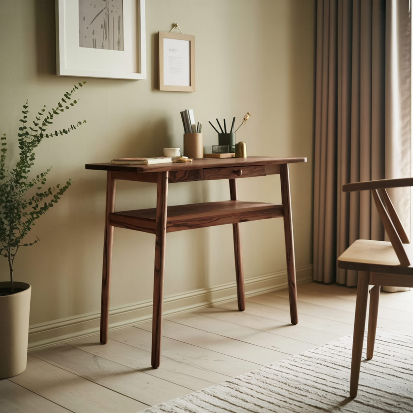 Modern Minimalist Wood Writing Desk With Drawer For Home Office Or Entryway