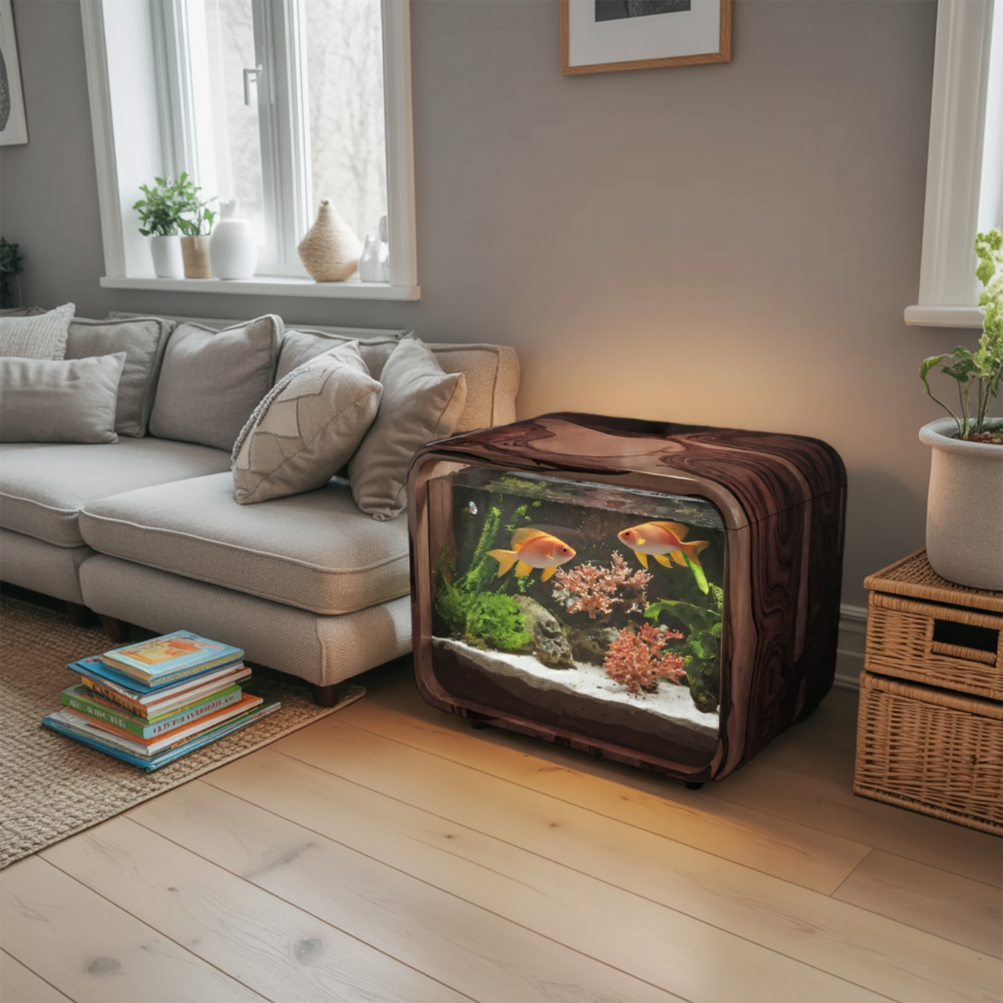 Modern Aquarium Nightstand With Storage For Bedroom And Living Room Display