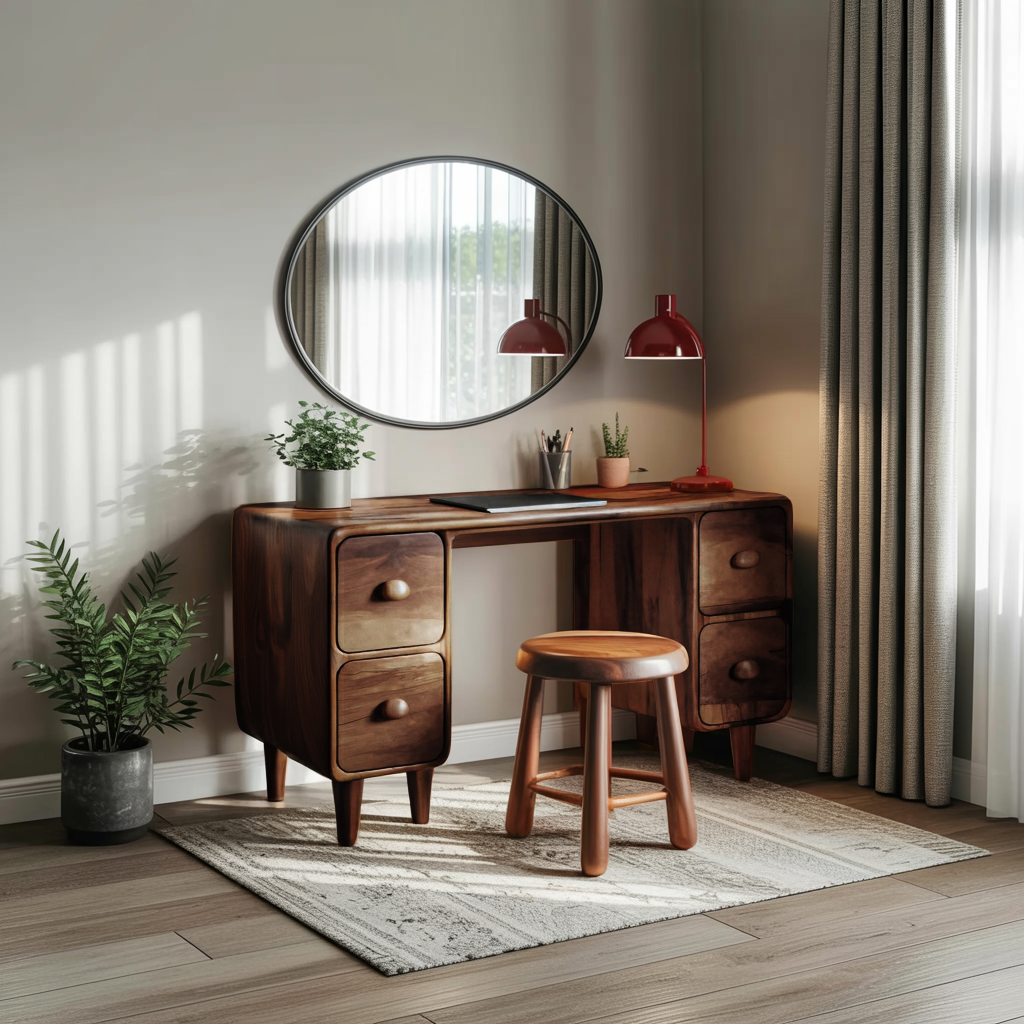 Modern Rounded Corner Desk With Drawers For Home Office Workspace