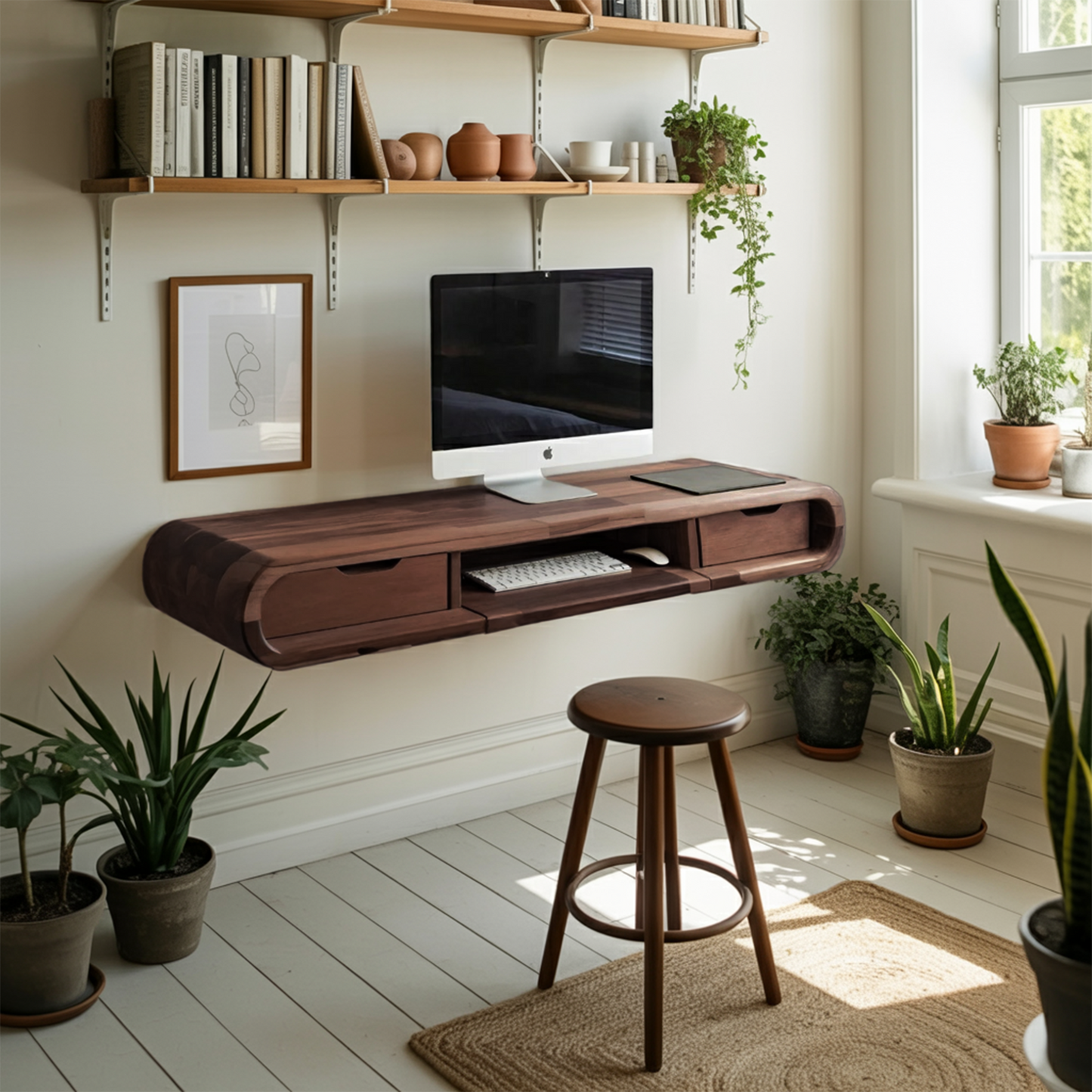 Modern Floating Wall Mounted Desk With Drawers For Bedroom And Office