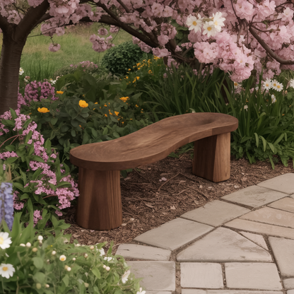 Organic Curved Wood Bench For Garden Or Entryway