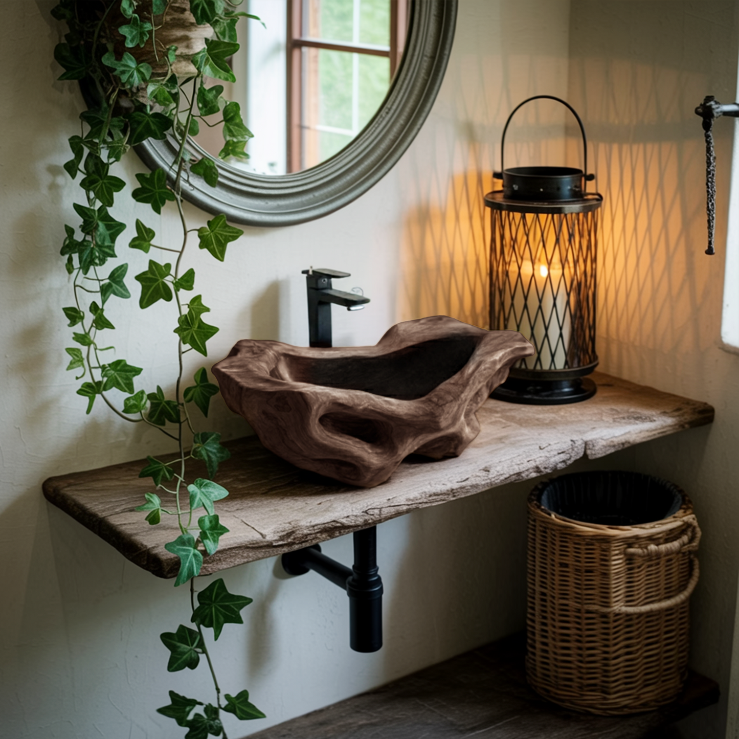 Rustic Wood Wash Basin For Vintage Bathroom