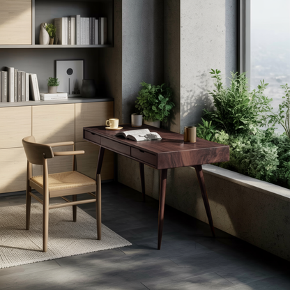 Mid Century Modern Writing Desk With Drawers For Home Office