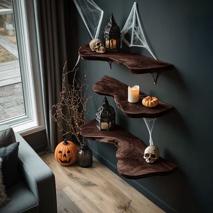 Handcrafted Live Edge Floating Shelf For Furniture Decor Halloween Inspiration