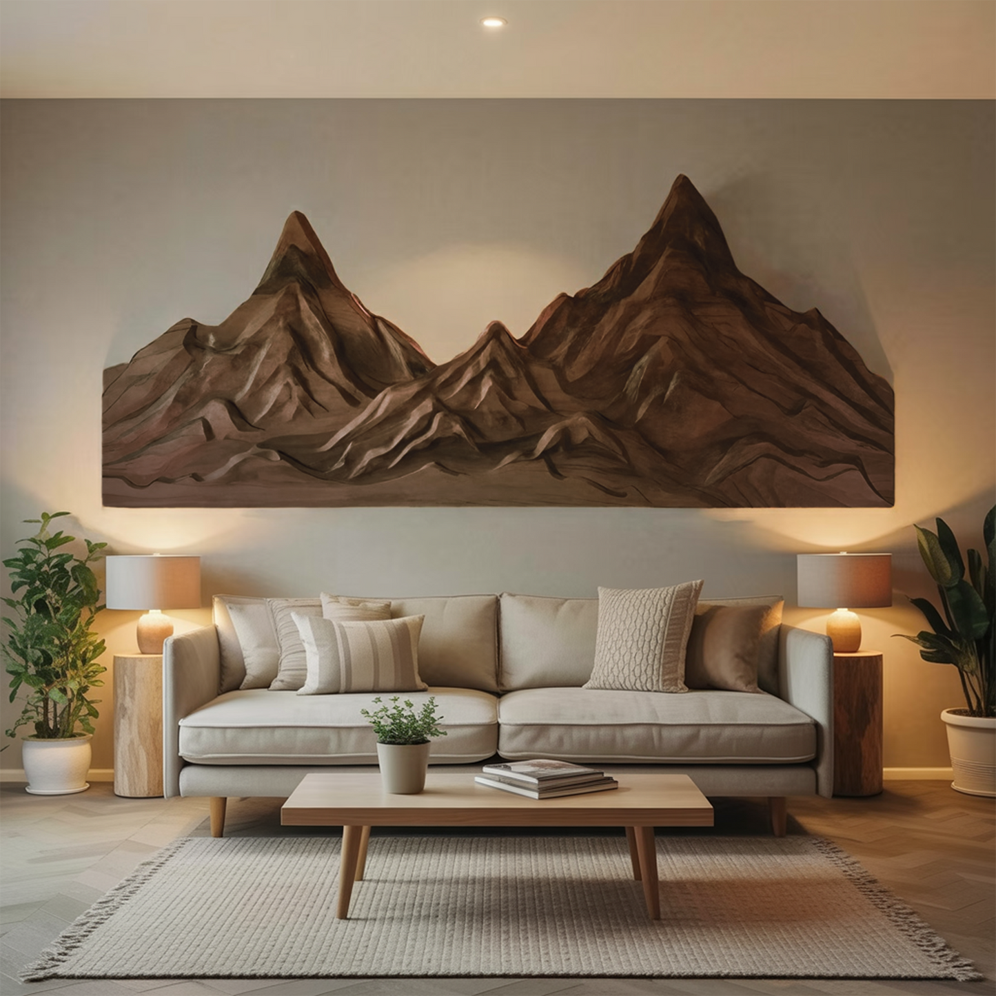Rustic Mountain Wall Art Sculpture Hand Carved For Bedroom And Living Room