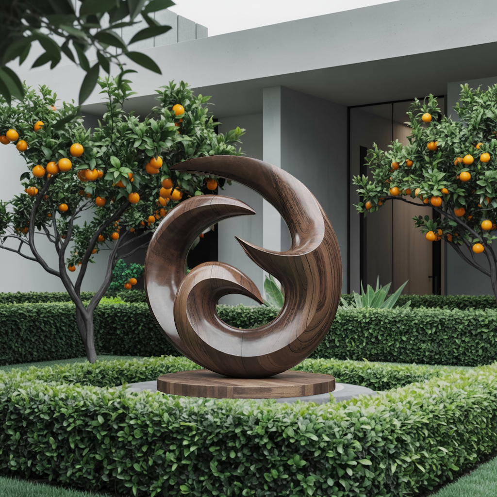 Farmhouse Abstract Wooden Sculpture For Living Room