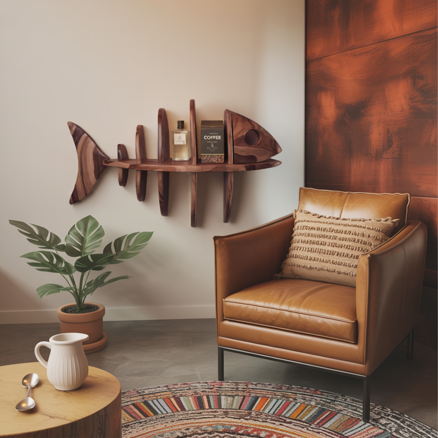 Modern Fish Bone Wall Shelf Nautical Display For Bathroom Kitchen And Beach House