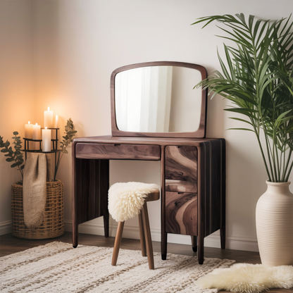 Mid Century Vanity Desk With Drawers For Bedroom And Dressing Corner