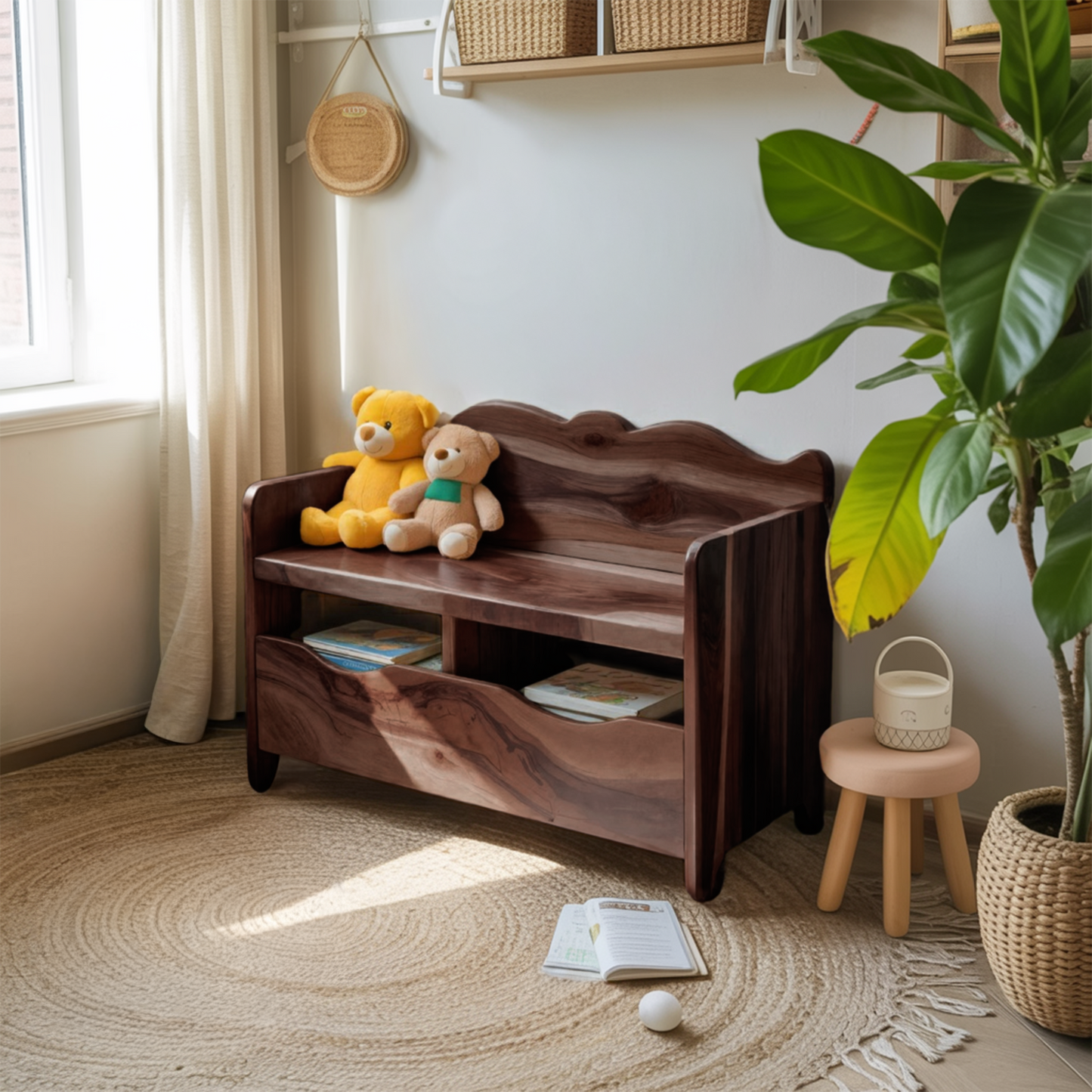 Montessori Bench With Book Storage For Kids Room Entryway And Playroom