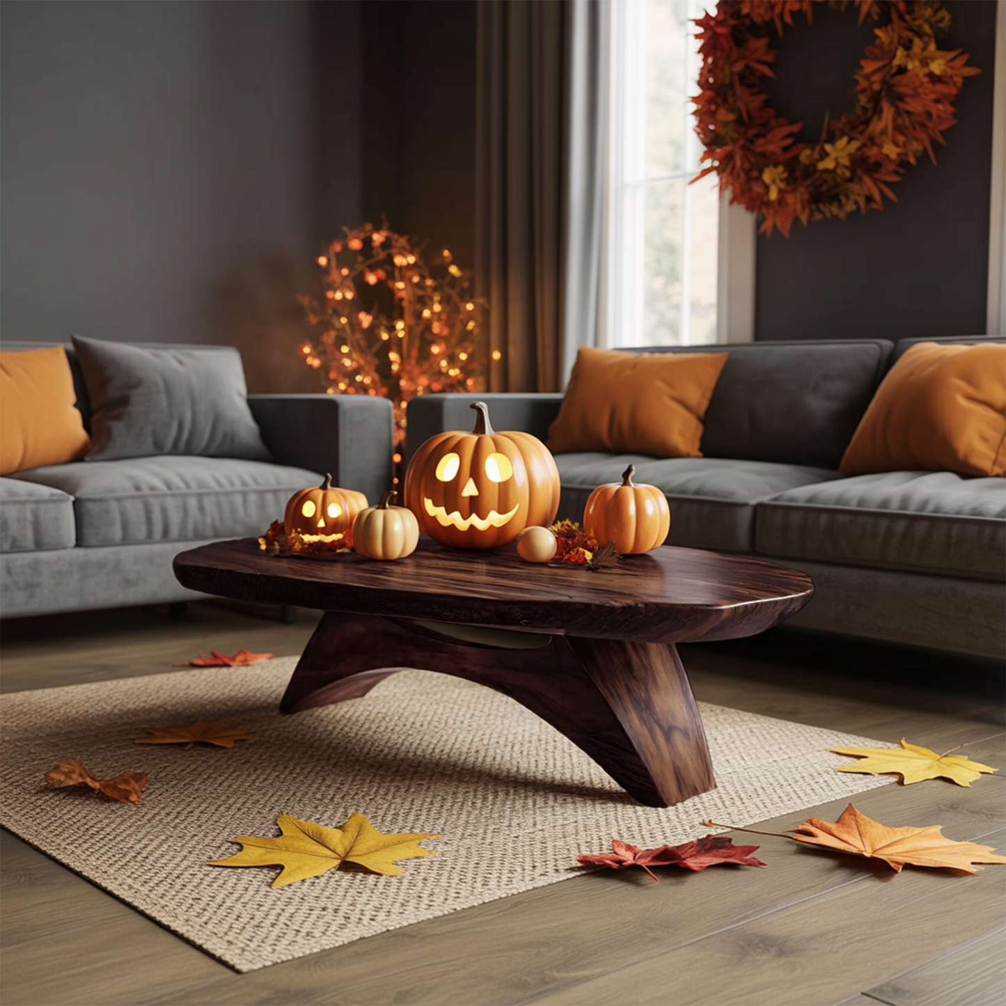 Handcrafted Wooden Live Edge Coffee Table For Living Room Pumpkin Decor