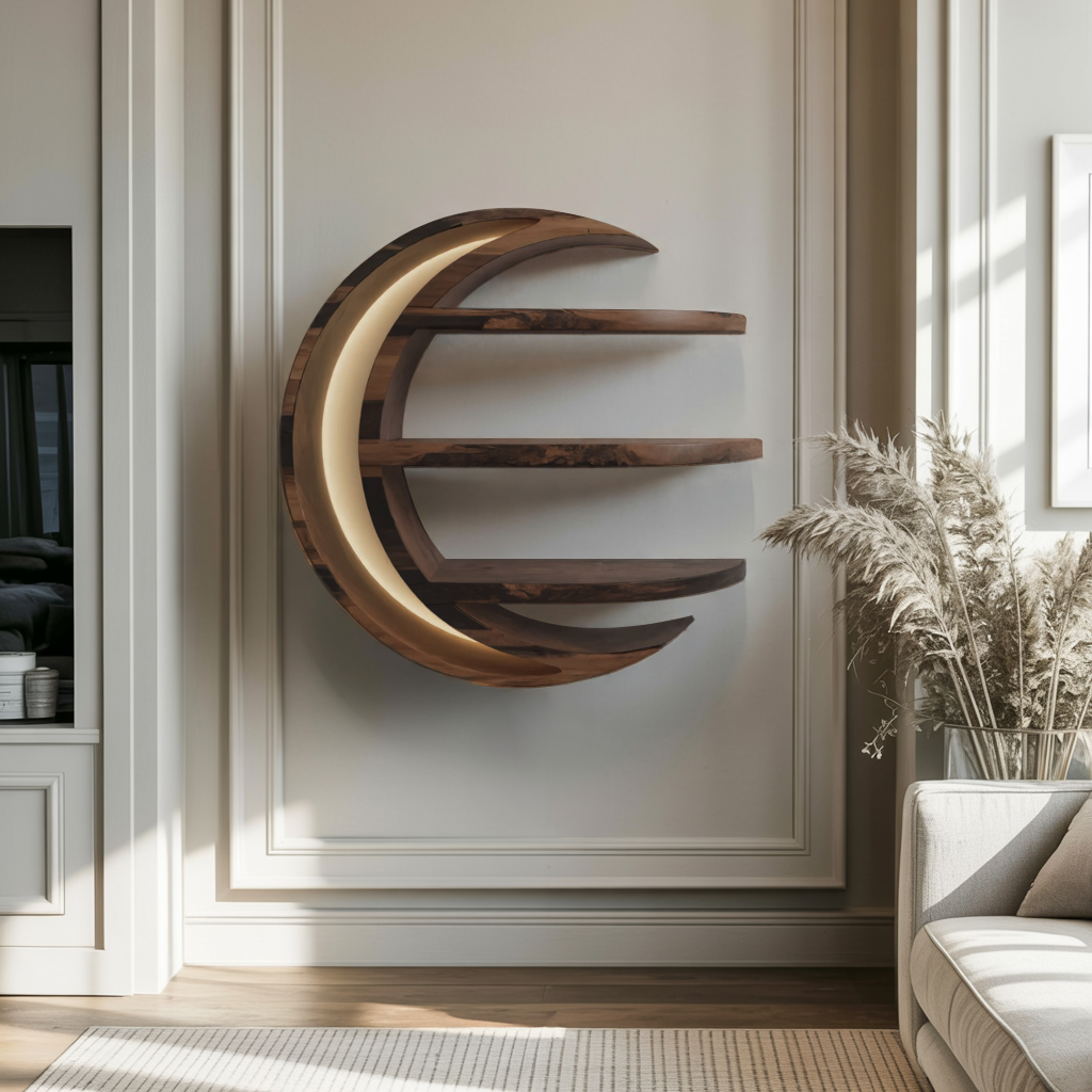 Modern Moon Shelf Crescent Wall Display For Bedroom And Nursery
