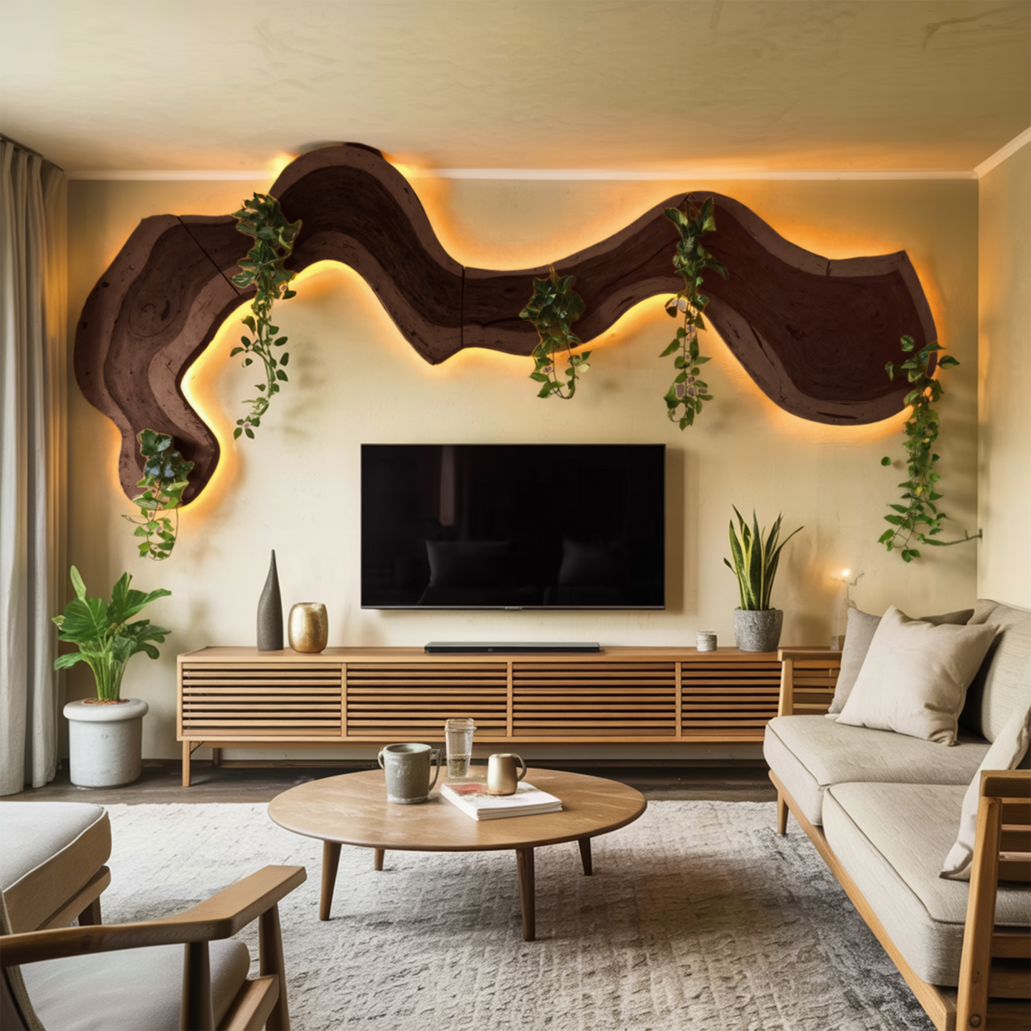 Rustic Sculptural Wall Art For Living Room Above TV