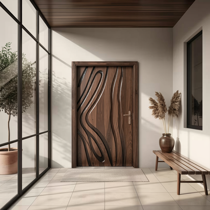 Modern Carved Wooden Door For Interior Entryway