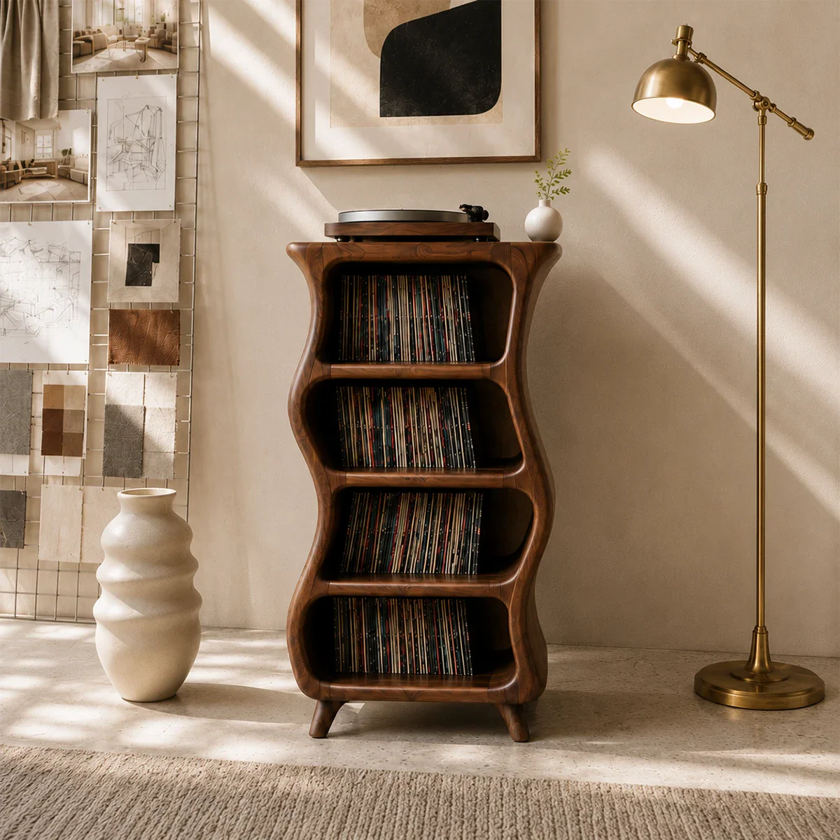 Elegant vinyl organizer designed for record collections and modern audio equipment storage