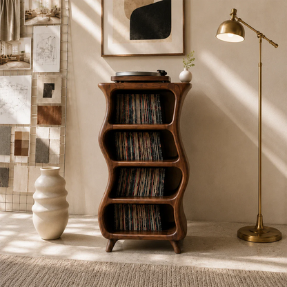 Elegant vinyl organizer designed for record collections and modern audio equipment storage