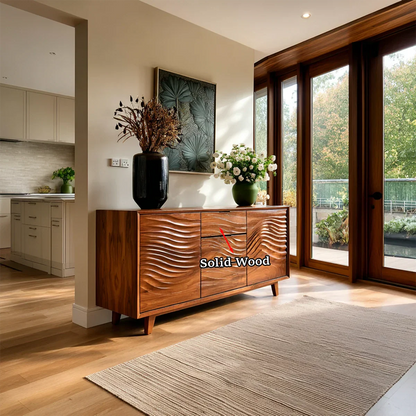 Refined storage sideboard with artistic wave detailing and sophisticated modern styling