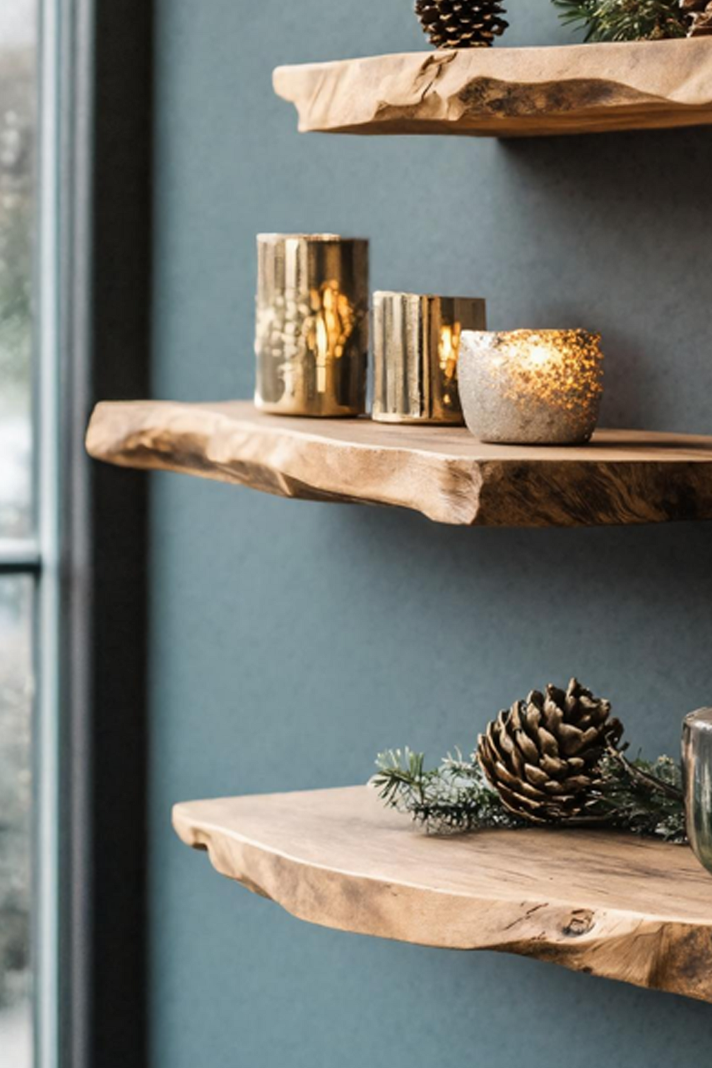 Mid Century Wooden Floating Shelf For Living Room Christmas Decor