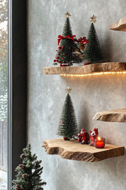 Handcrafted Wooden Floating Shelf For Holiday Entryway Wall Decor