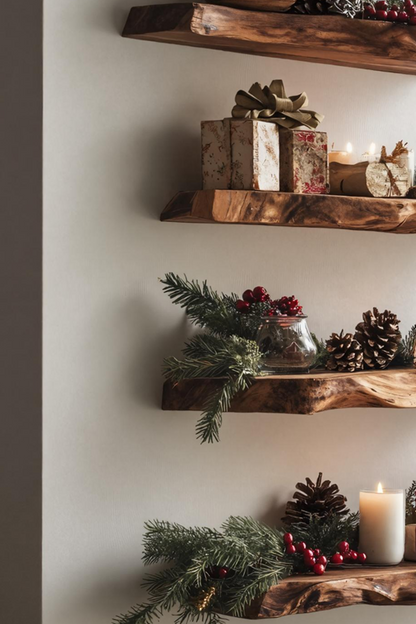 Handcrafted Solid Wood Floating Shelf For Cozy Christmas Living Room