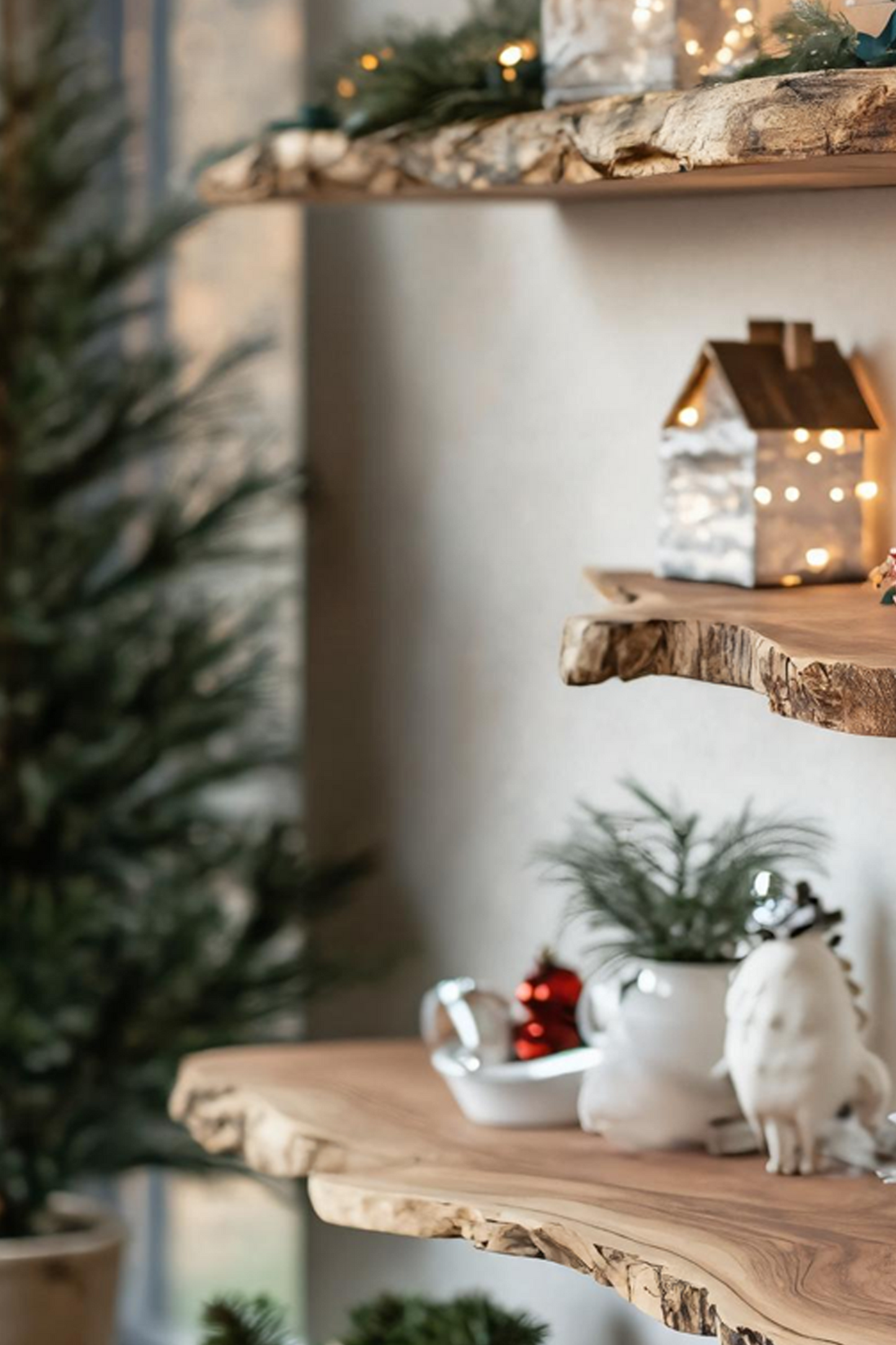 Mid Century Wooden Floating Shelf For Christmas Living Room Decor