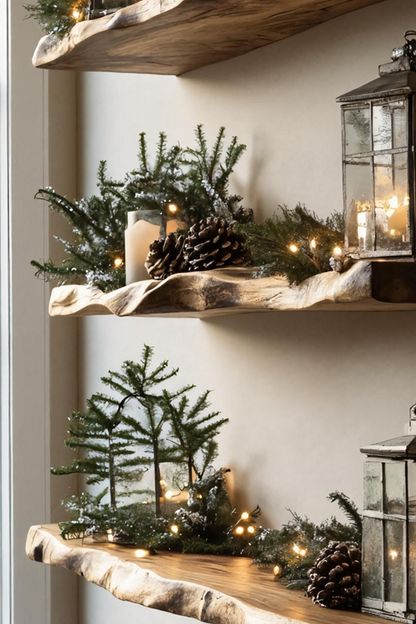 Mid Century Live Edge Floating Shelf For Holiday Bedroom Decoration