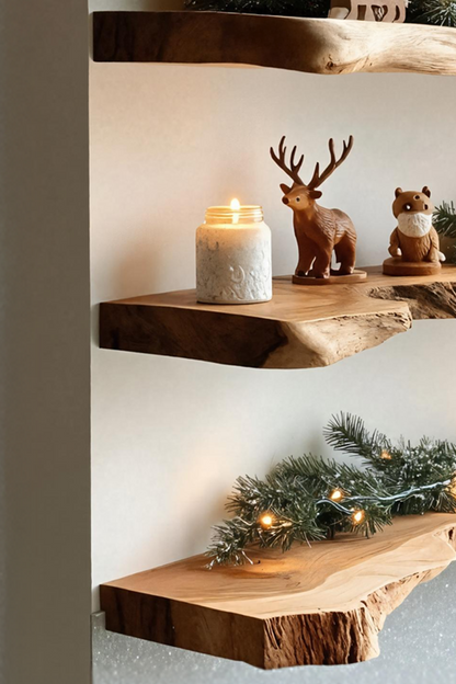 Mid Century Wooden Floating Shelf For Stylish Holiday Living Room
