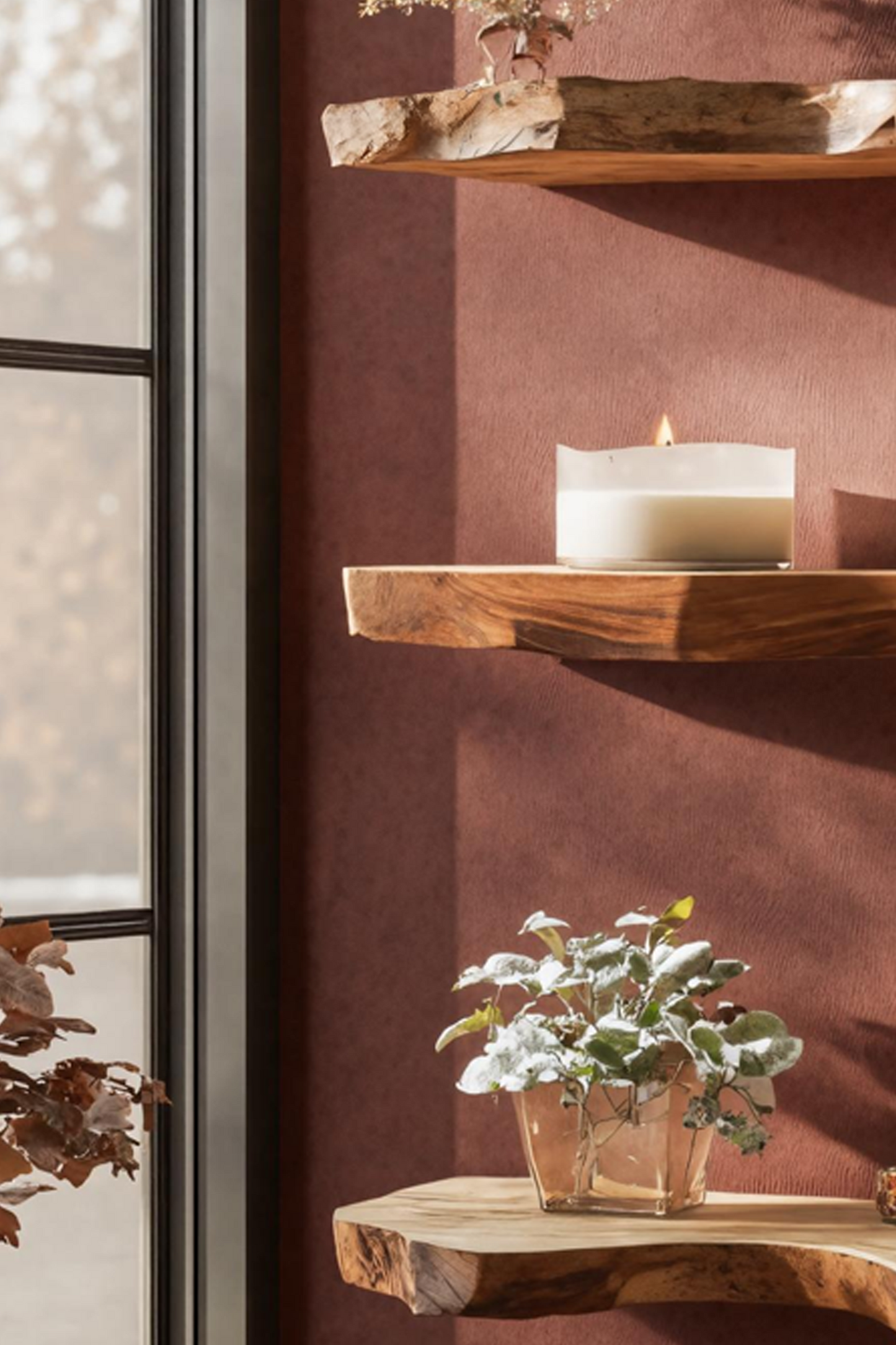 Mid Century Wooden Floating Shelf For Holiday Living Room Setup