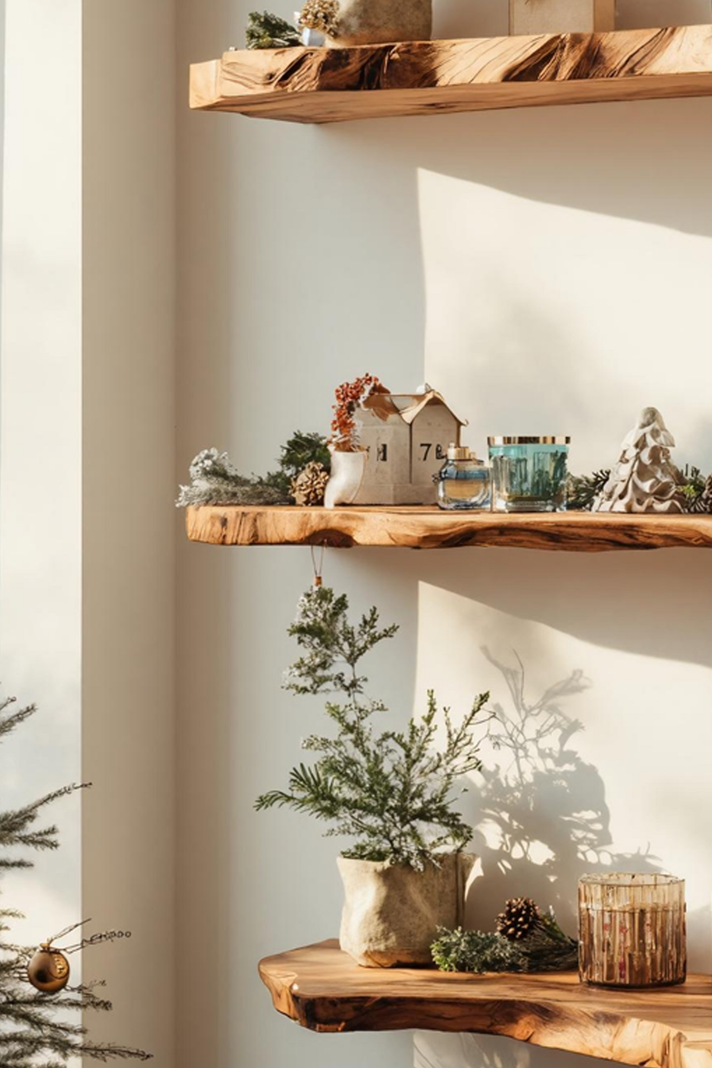 Handcrafted Solid Wood Floating Shelf For Living Room Xmas Decor