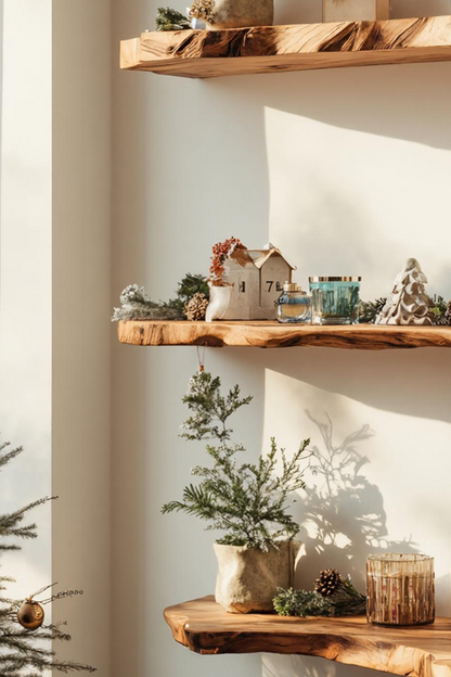 Handcrafted Solid Wood Floating Shelf For Living Room Xmas Decor