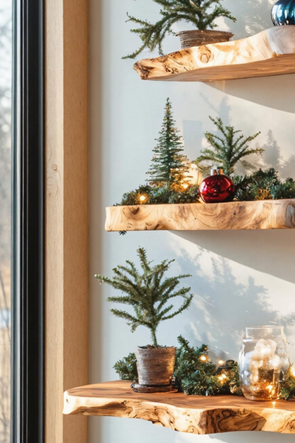 Mid Century Live Edge Floating Shelf For Xmas Bedroom Decoration