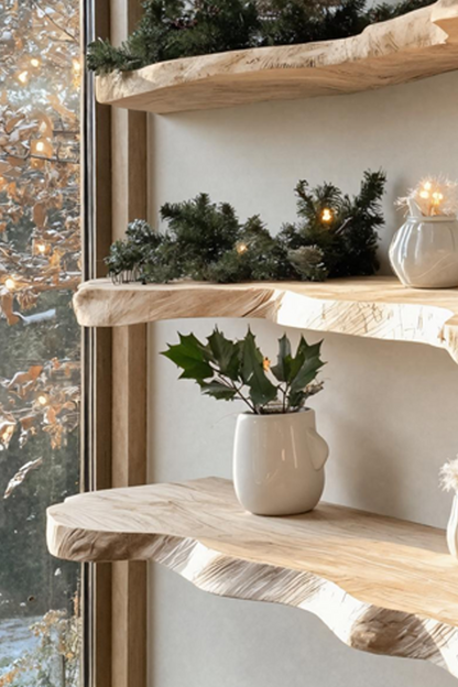 Farmhouse Solid Wood Floating Shelf For Christmas Bedroom Wall Decor