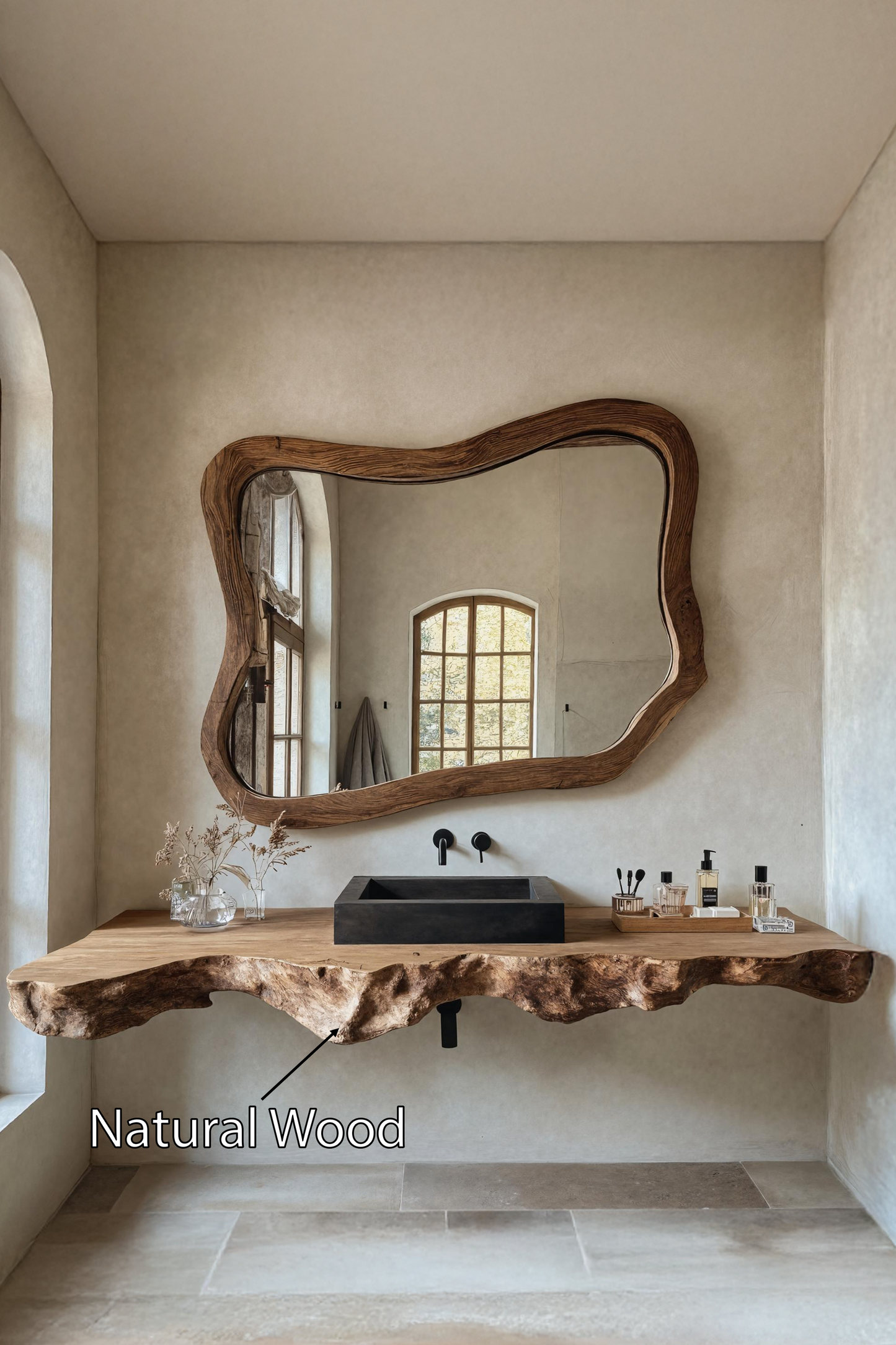 Live Edge Solid Wood Vanity For Rustic Bathroom