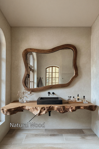 Live Edge Solid Wood Vanity For Rustic Bathroom