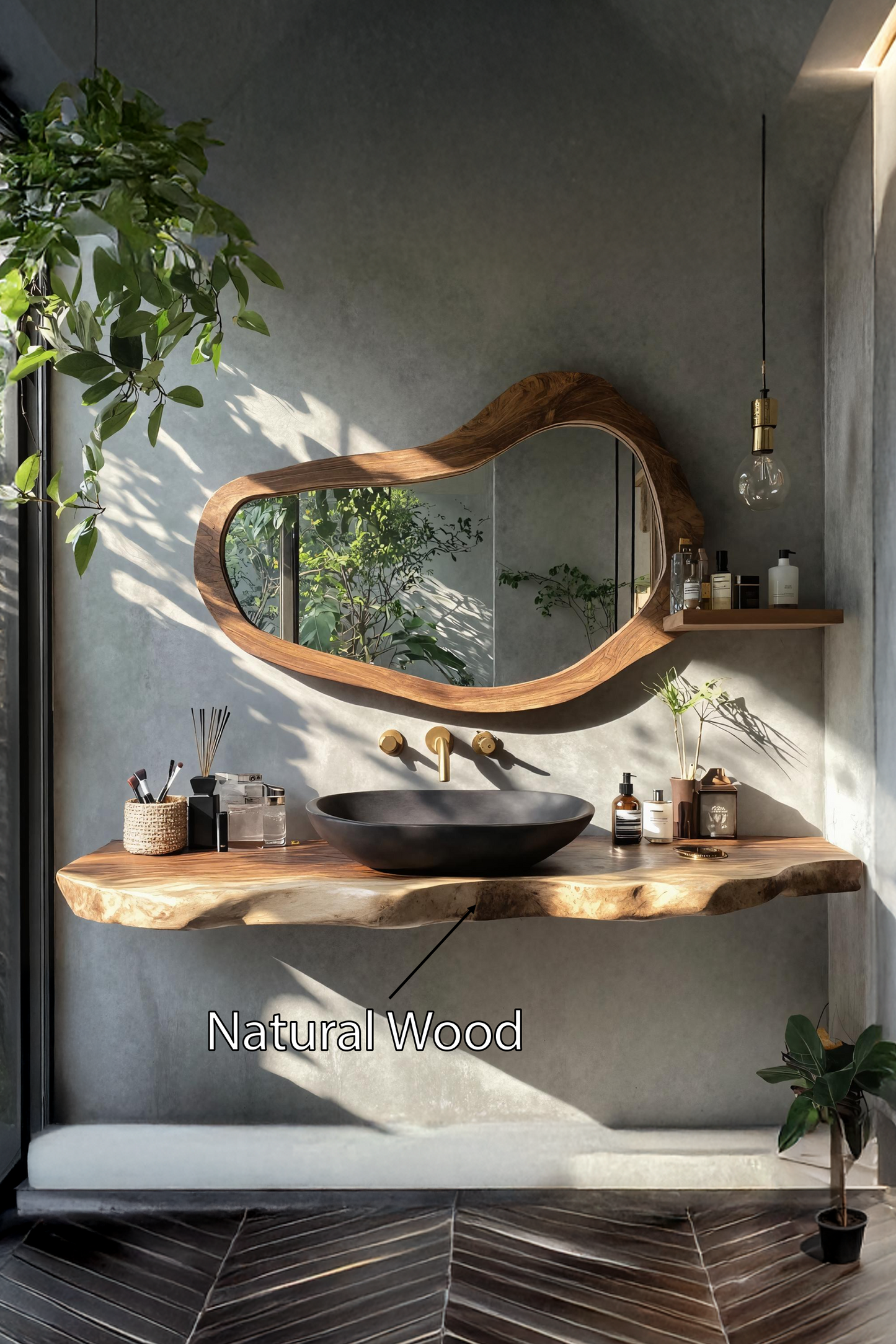 Rustic Bathroom Vanity With Live Edge Wood Detail